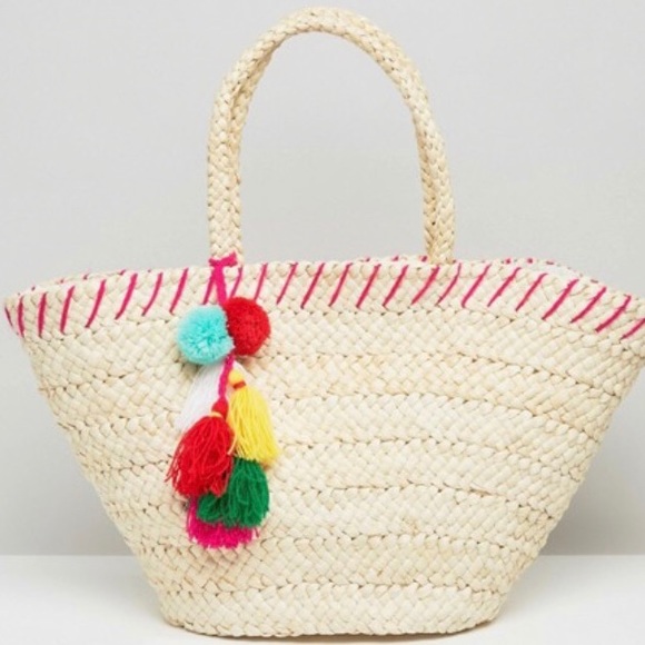 ASOS South beach straw woven raffia beach tote purse bag BNWOT - Picture 2 of 5